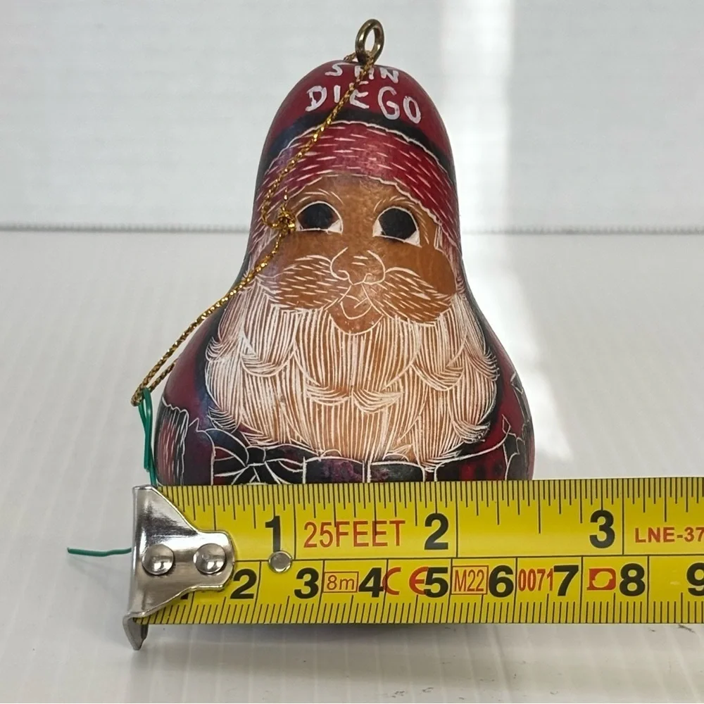 Santa Clause Folk Art Gourd Christmas Ornament  Hand Carved Painted Peruvian